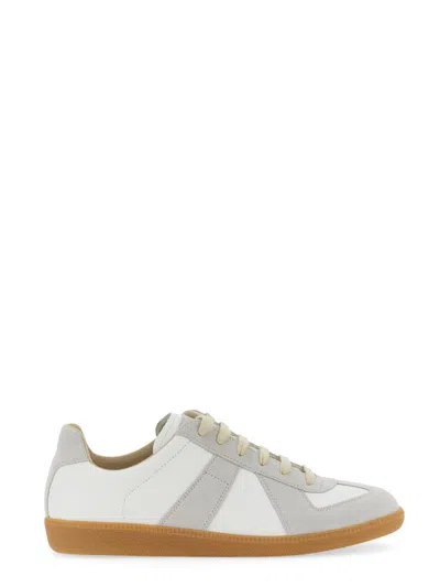 Maison Margiela Off White Leather And Grey Suede Replica Sneakers In White