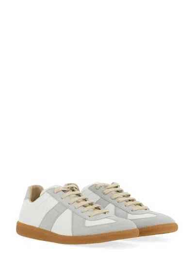 Maison Margiela Off White Leather And Grey Suede Replica Sneakers In White