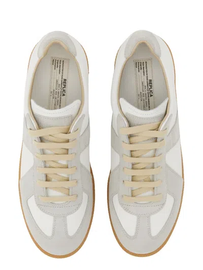 Maison Margiela Off White Leather And Grey Suede Replica Sneakers In White
