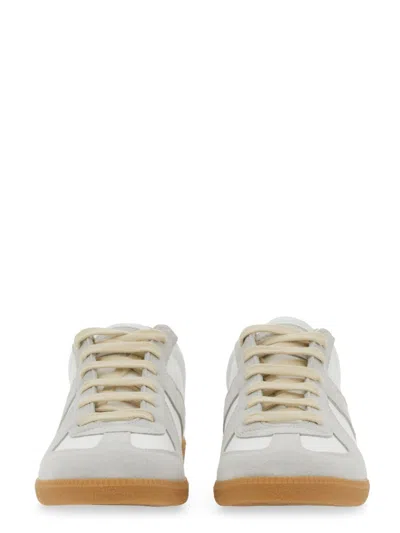 Maison Margiela Off White Leather And Grey Suede Replica Sneakers In White