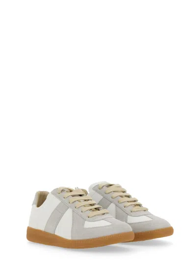 Maison Margiela Women Replica Low-top Leather Sneakers With Suede Inserts In White