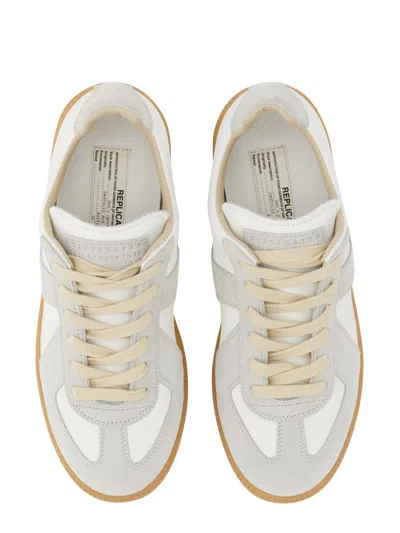 Maison Margiela Women Replica Low-top Leather Sneakers With Suede Inserts In White