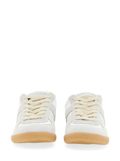 Maison Margiela Women Replica Low-top Leather Sneakers With Suede Inserts In White
