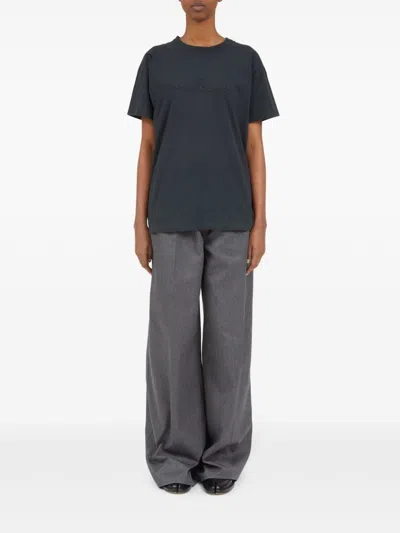 Maison Margiela Womens Washed Black Brand-embroidered Faded-wash Cotton-jersey T-shirt In Multicolor