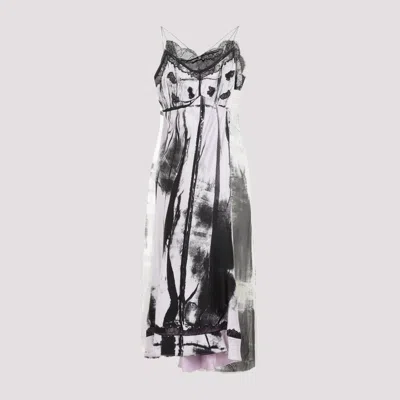 Maison Margiela Lace Trim Abstract-print Midi Slip Dress In Gray