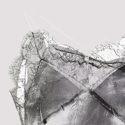 Maison Margiela Lace Trim Abstract-print Midi Slip Dress In Gray