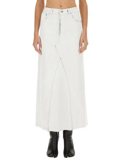 Maison Margiela Coated Denim Long Skirt In White