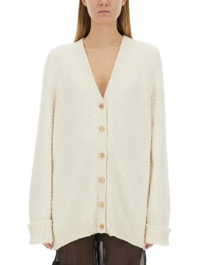 Maison Margiela Off-white Oversized Piled Cardigan In White