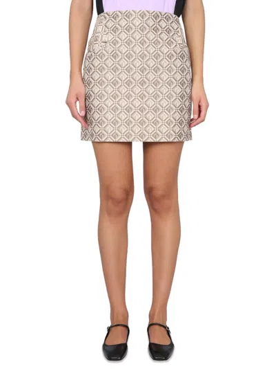 Marine Serre Moon Diamant Jacquard Miniskirt In Cream