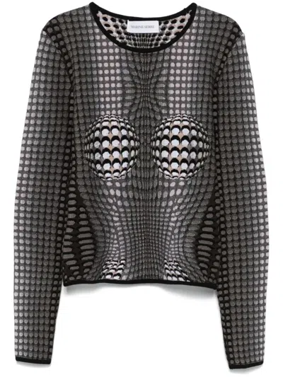 Marine Serre Gray Moon Skin Jacquard Knit Fitted Sweater In Multicolor