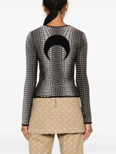 Marine Serre Gray Moon Skin Jacquard Knit Fitted Sweater In Multicolor