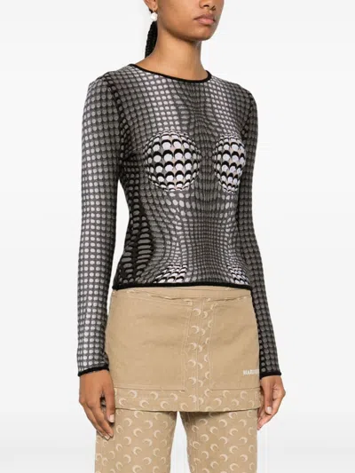 Marine Serre Gray Moon Skin Jacquard Knit Fitted Sweater In Multicolor