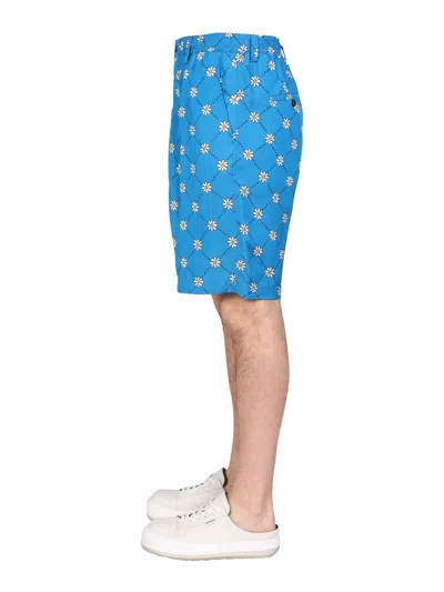 Marni All-over Floral-print Bermuda Shorts In Blue