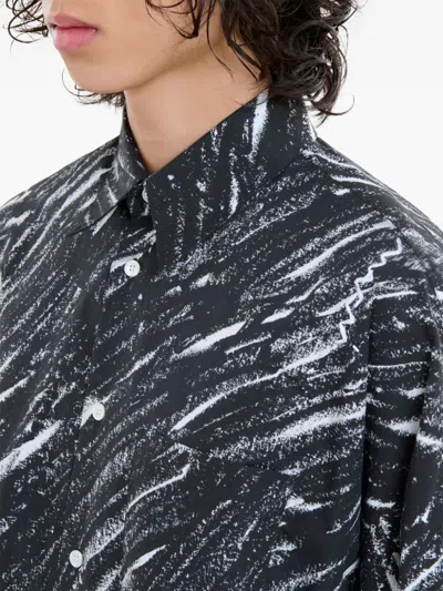 Marni Flocked Denim Oversized Shirt With Crayon Print In Multicolor
