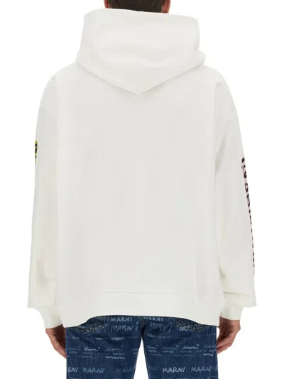 Marni White Bio Cotton Hoodie With Graffiti Prints In White