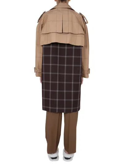 Marni Two-tone Checkered Trench Coat In Brown