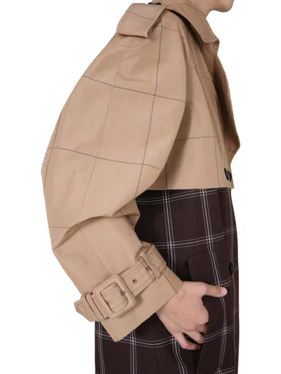 Marni Two-tone Checkered Trench Coat In Brown