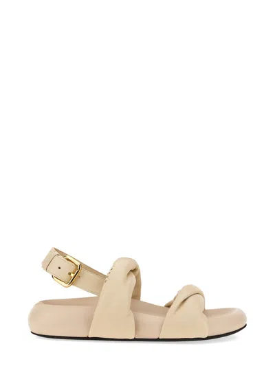 Marni Knotted Design Leather Sandals With Adjustable Buckle In Cream