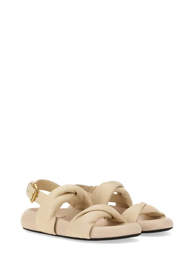 Marni Knotted Design Leather Sandals With Adjustable Buckle In Cream