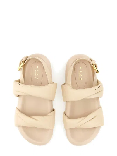 Marni Knotted Design Leather Sandals With Adjustable Buckle In Cream