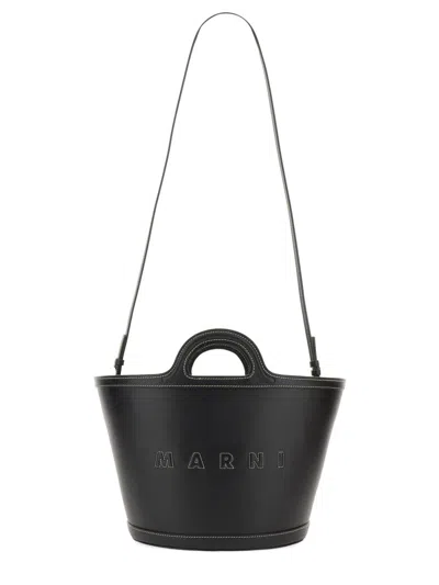 Marni Structured Black Shoulder Bag With Double Top Handle In Black