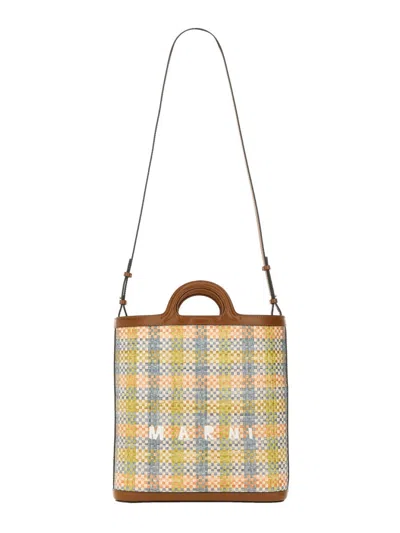 Marni Woven Tropicalia Bag With Calf Leather Trim In Multicolor