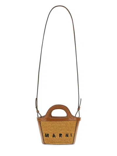 Marni Tropicalia Micro Bag With Woven Texture In Cream