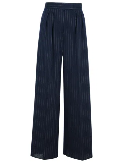Max Mara 'piroghe' Blue Virgin Wool Blend Pants Women In Blue