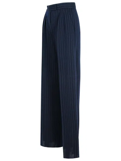 Max Mara 'piroghe' Blue Virgin Wool Blend Pants Women In Blue