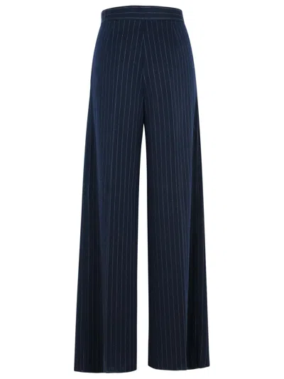 Max Mara 'piroghe' Blue Virgin Wool Blend Pants Women In Blue