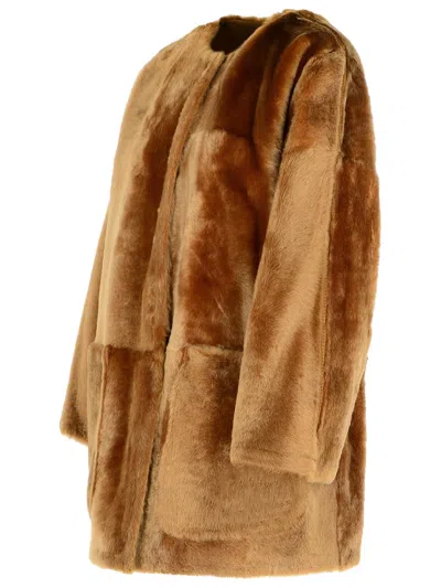 Shop Max Mara 'santos' Reversible Brown Shearling Sheepskin Women