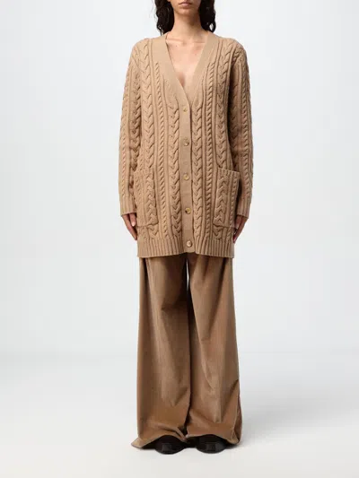 Max Mara Twisted Knitted Cashmere Wool Cardigan In Brown