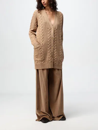Max Mara Twisted Knitted Cashmere Wool Cardigan In Brown