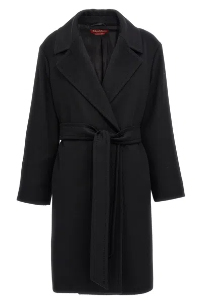 Max Mara Cles Virgin Wool Blend Belted Coat In Black