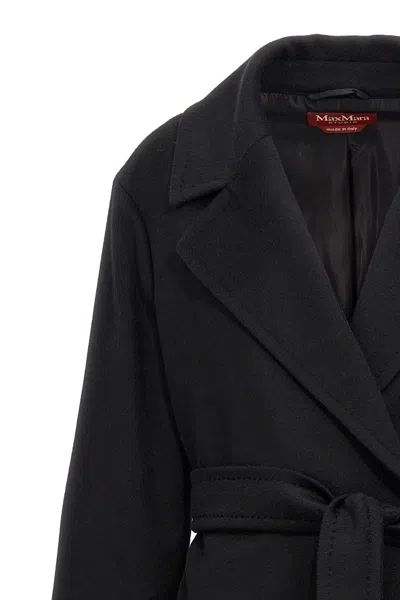 Max Mara Cles Virgin Wool Blend Belted Coat In Black