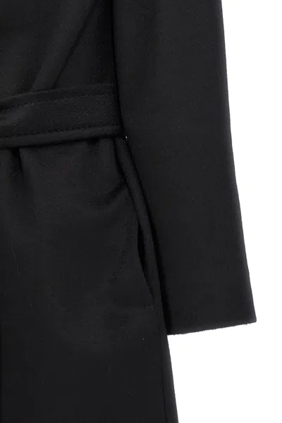 Max Mara Cles Virgin Wool Blend Belted Coat In Black