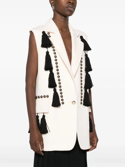 Max Mara Waistcoat With Tassel Embellishments And Notched Lapel In Multicolor