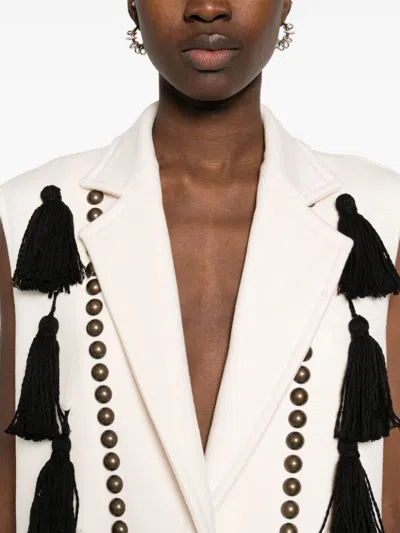 Max Mara Waistcoat With Tassel Embellishments And Notched Lapel In Multicolor