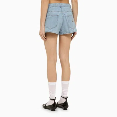 Miu Miu Light Blue Denim Short With Logo In Blue