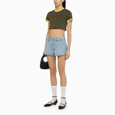 Miu Miu Light Blue Denim Short With Logo In Blue