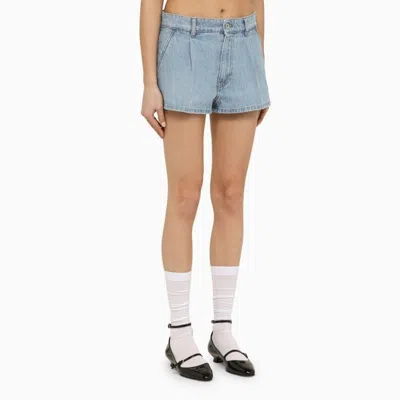 Miu Miu Light Blue Denim Short With Logo In Blue