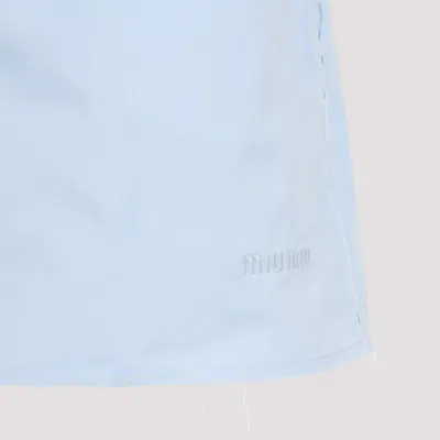 Miu Miu Poplin Cotton Shorts Raw Edges In Blue