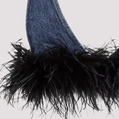 Miu Miu Denim Feathers Embellishment Top In Blue