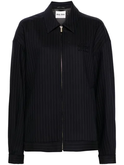 Shop Miu Miu Women Pinstriped Wool Jacket In Multicolor