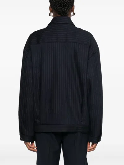 Miu Miu Pinstripe Zip Front Wool Jacket In Multicolor