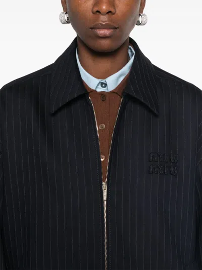 Miu Miu Pinstripe Zip Front Wool Jacket In Multicolor