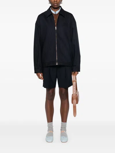 Miu Miu Pinstripe Zip Front Wool Jacket In Multicolor