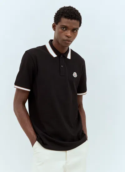 Moncler Logo Patch Polo Shirt In Black