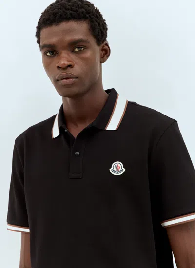 Moncler Logo Patch Polo Shirt In Black