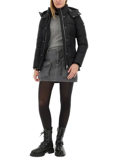 Moose Knuckles Cloud 3q 800 Fill Power Down Puffer Jacket With Removable Genuine Shearling Trim In Black